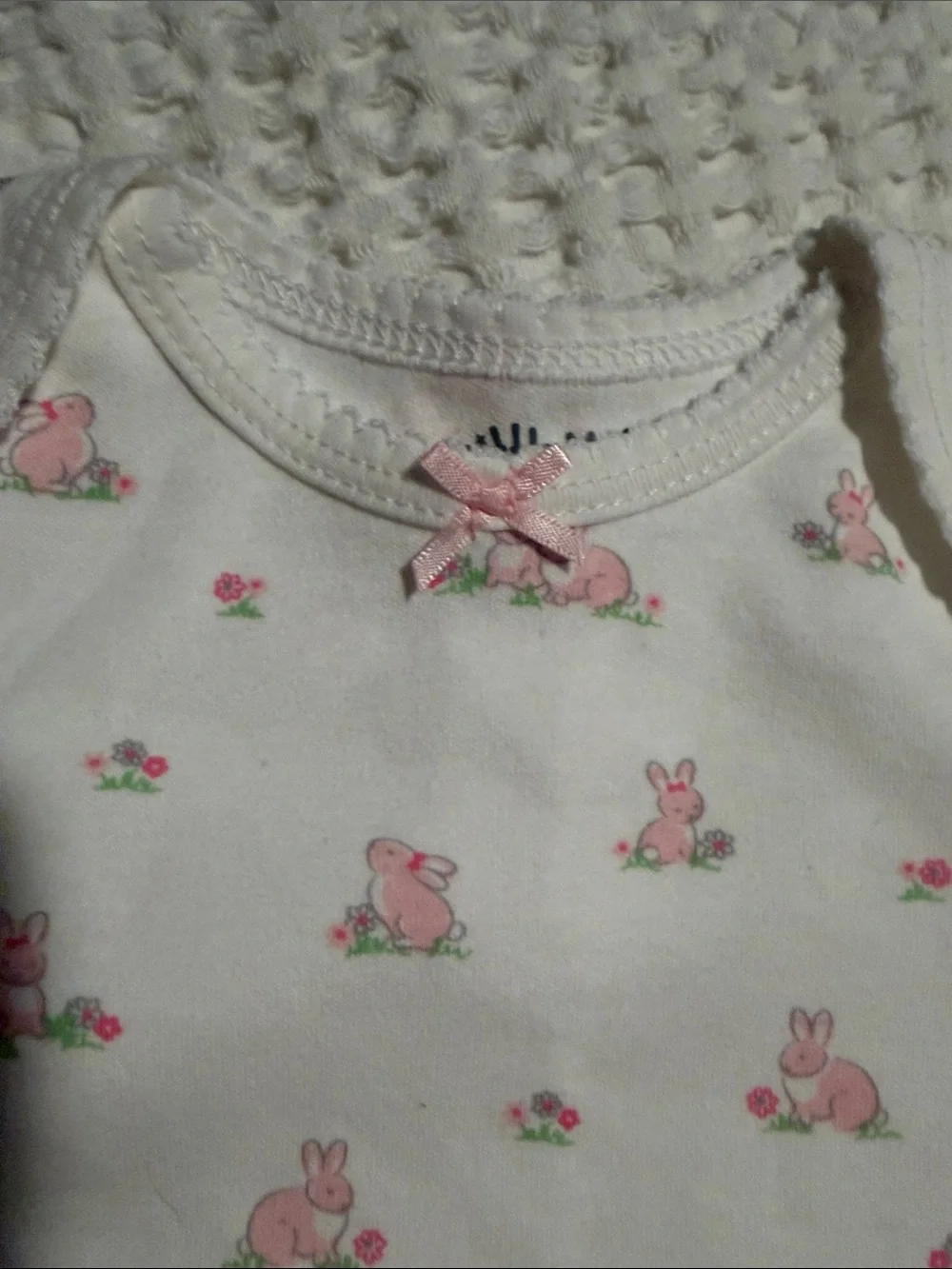 Little Me White Sweet Pea gown with Pink Bunny Print